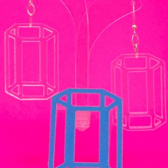 Transparent Prism Earrings - Hexagonal Lucite - Picture 6 of 7
